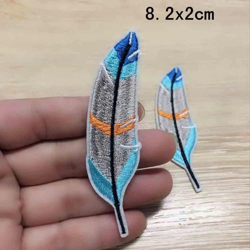 10 Pieces Cute Cartoon Feather Blue Red 2*8 CM Embroidered Iron on Patches for Kid's Clothes DIY Decoration Adhesive Backing