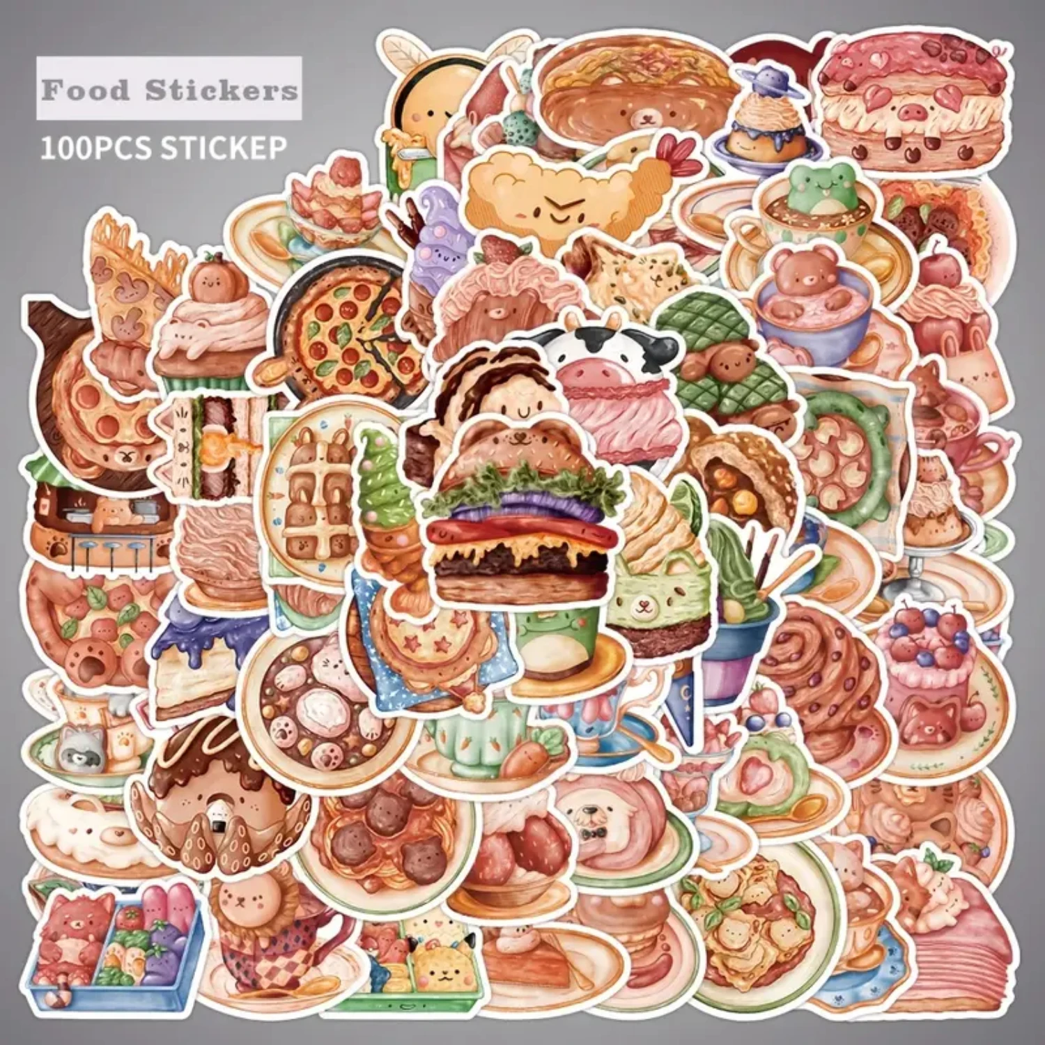 

100 Pcs Kawaii Food Stickers For Kids Teens And Adults ,Cute Food Stickers For Laptops,Water Bottles, Anime Food Stickers, Kawai