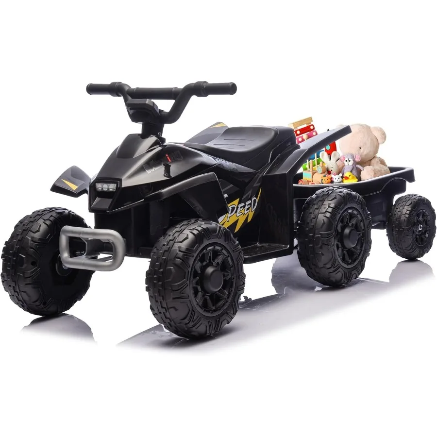 Giocattoli da corsa per bambini, quad ATV per bambini da 6 V con rimorchio per bambini di 3 anni, auto da corsa elettrica con pneumatici resistenti all'usura, musica, per