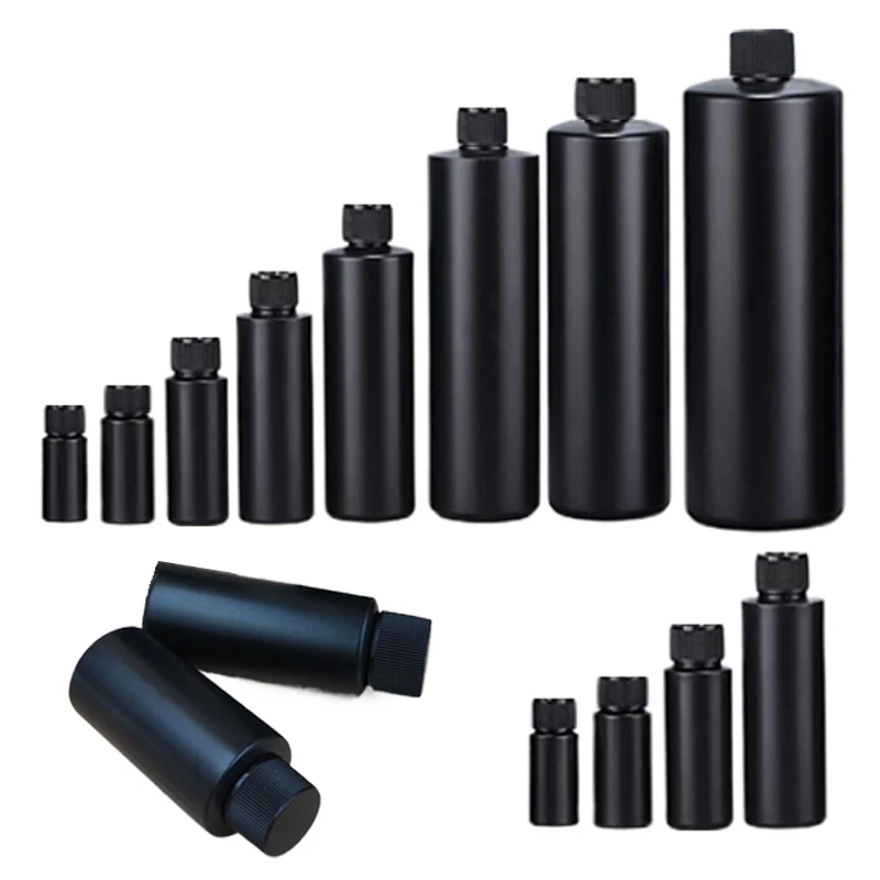 5 szt. Puste czarne butelki z tworzywa HDPE o pojemności 30-1000 ml z zakrętką, wielokrotnego użytku, szczelne, chroniące przed światłem, do pigmentów DIY i olejów.