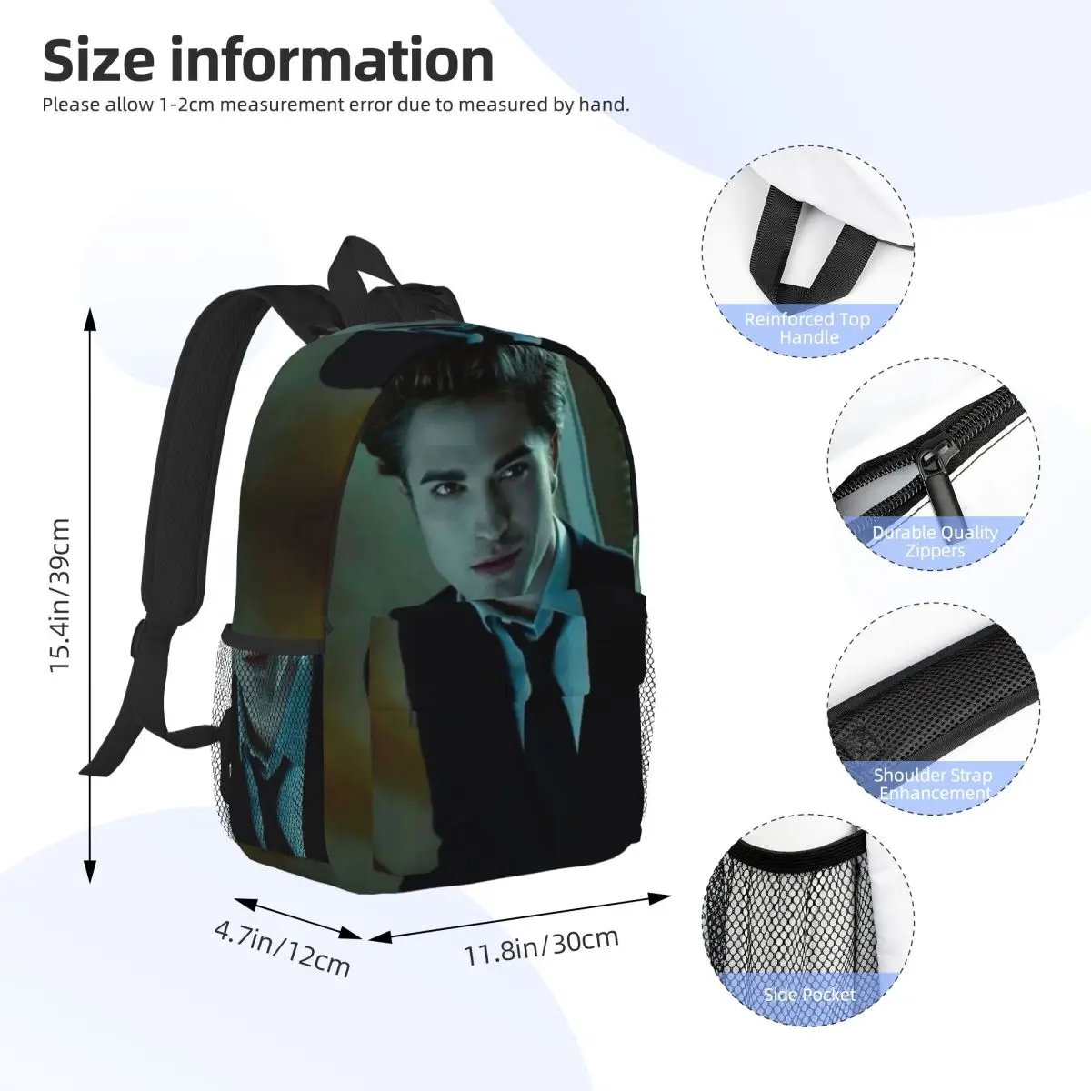 The Twilight Saga Edward Cullen Backpack Student BookBag Children School Bag Laptop Shoulder Bags for Boys Girls