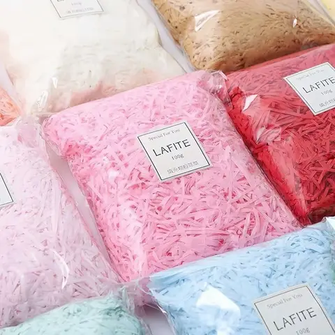 Bilashmart 100/200g Colorful Raffia Shredded Paper Candy Boxes DIY Gift Box Filling Material Tissue Party Gift Packaging Filler Decor