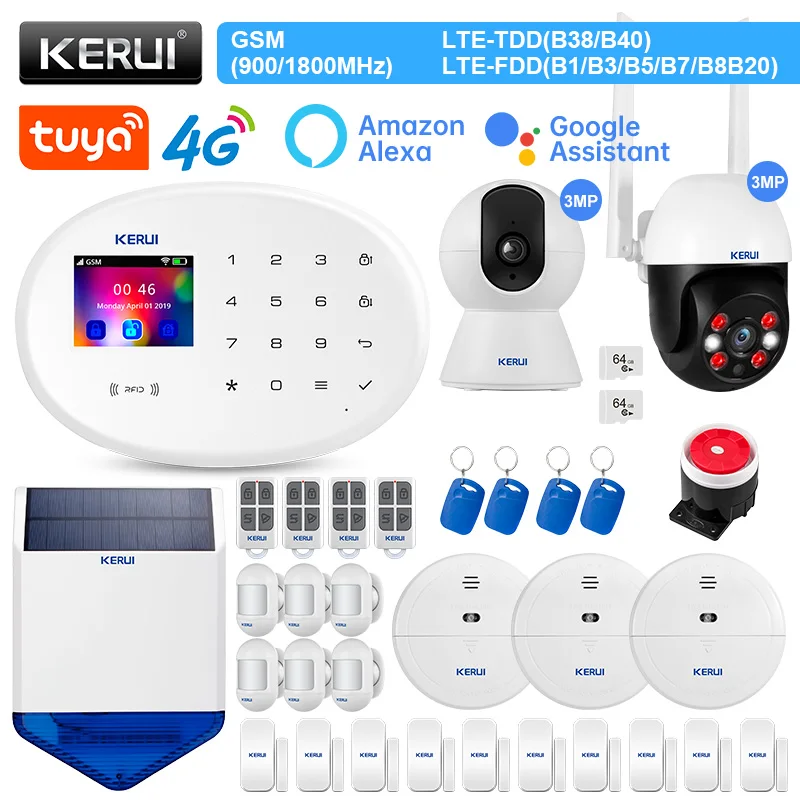 roubo seguranca alarme kit sistema dispositivo sem fio 4g wi fi gsm sensor de movimento pir sirene kerui w204 01