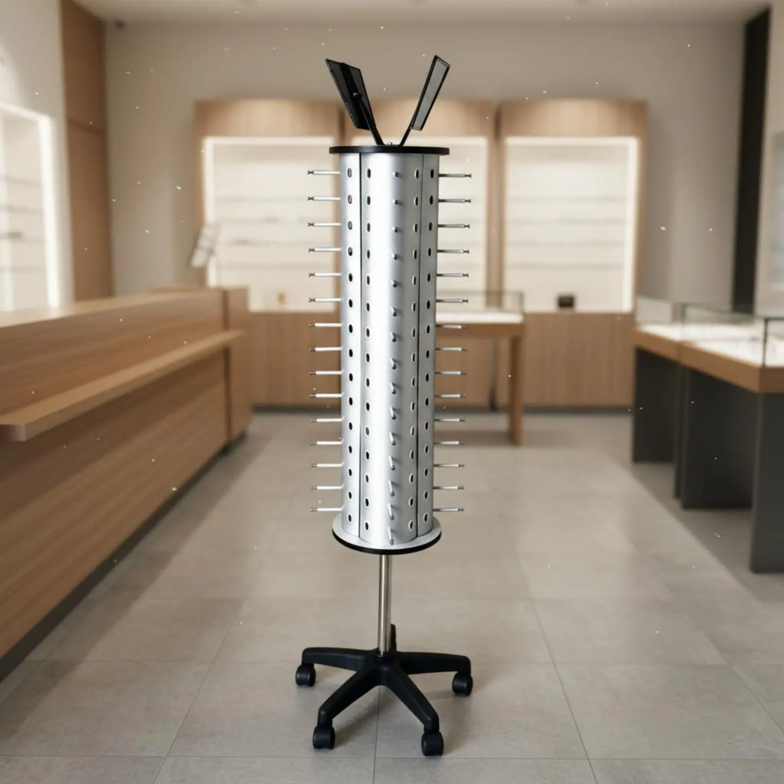60 Pairs Glasses Holder Floor Standing 360°Rotating Sunglasses Display Rack Aluminum Eyewear Stand for Shop Retail Exhibition