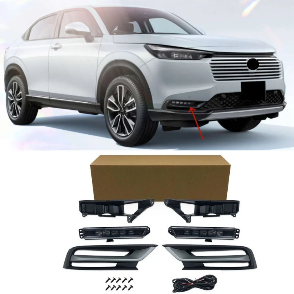 

For Honda VEZEL HRV 2023-2024 Automotive Front Bumper Fog Light Grille Kit Assembly