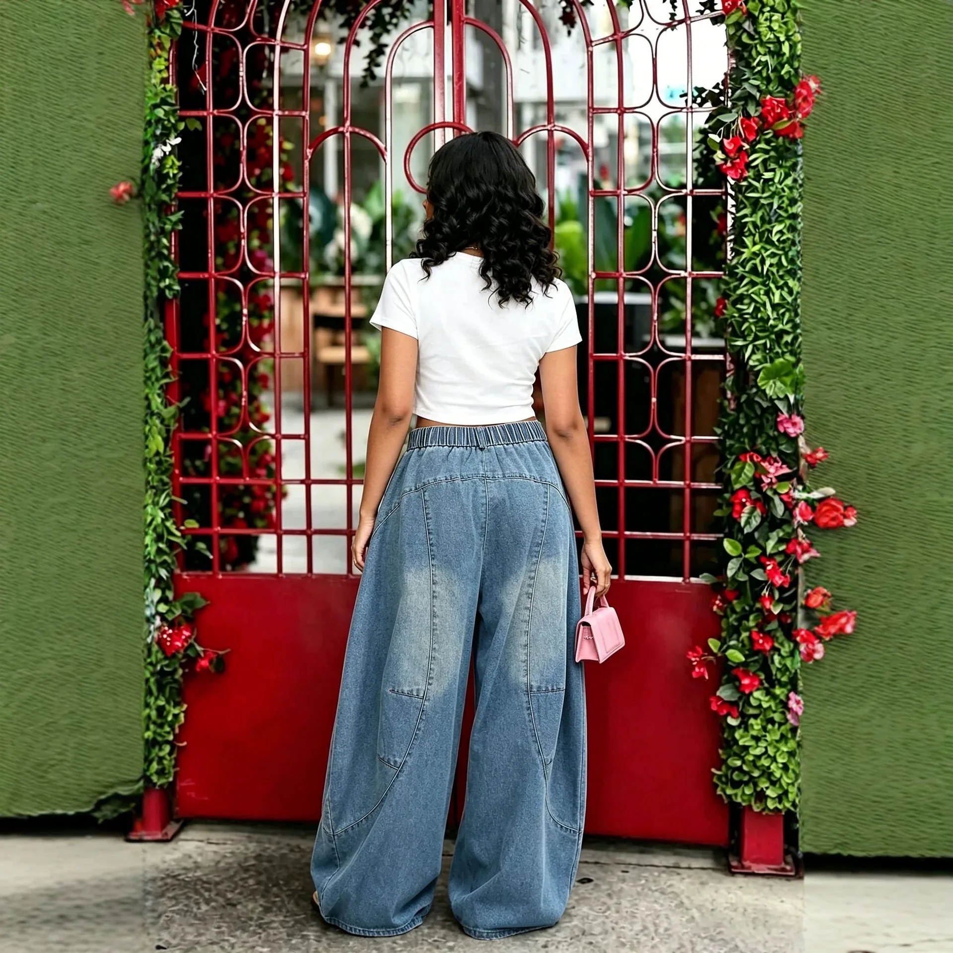 Women Light Blue Loose Fit Wide Leg Casual Simple Daily Wash Denim Trousers Four Seasons Female Streetwear Bottom Clothes Jeans