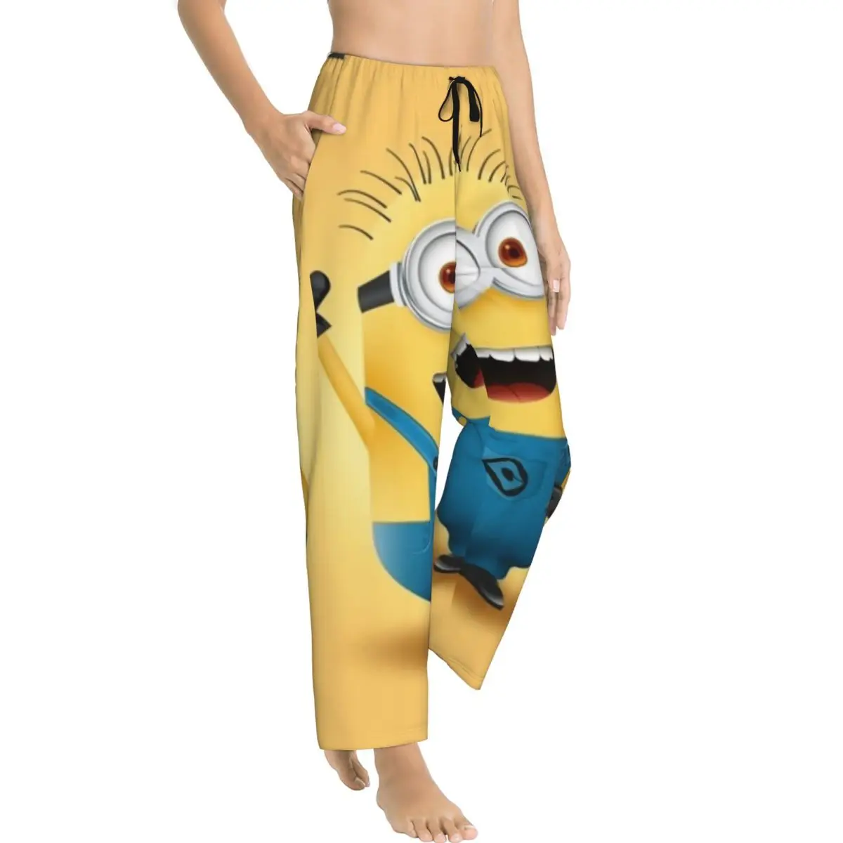 Custom Cartoon Animation Minions Pajama Pants Sleepwear Womens Elastic Waistband Sleep Lounge Bottoms with Pockets