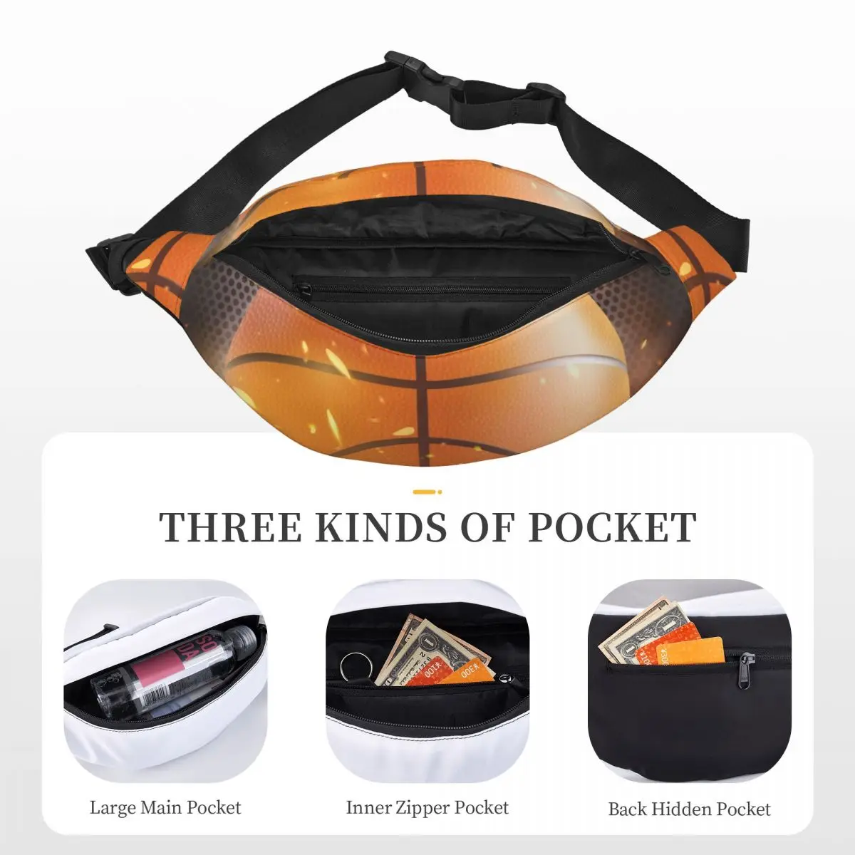 Basquete Sports Padrão Fanny Pack para homens e mulheres, Crossbody Sling, Bolsa de cintura para viagem, Bolsa de dinheiro para telefone, moda personalizada