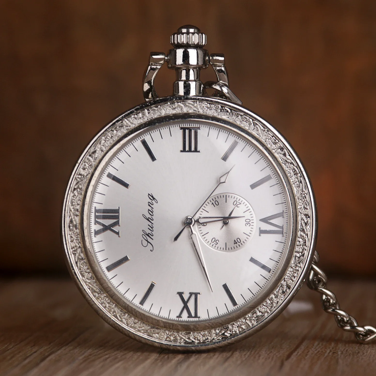 Roman Numeral Pocket Watch Mechanical Minimalist Fashion Vintage Necklace Pendant Clock Fob Watches For Men Women