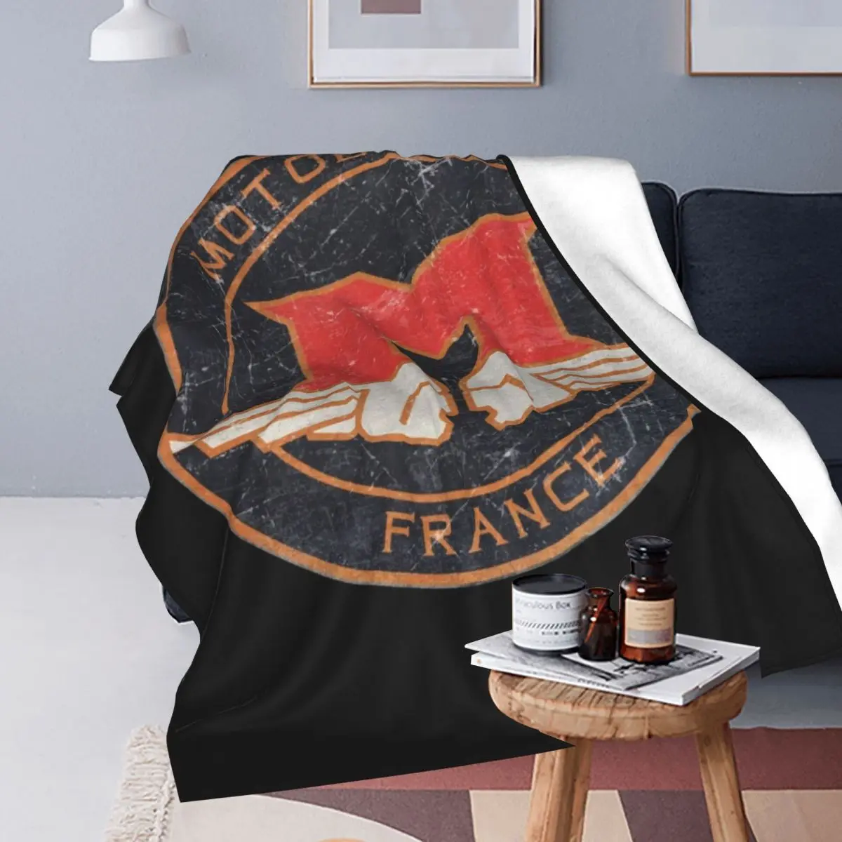 Motobecane Retro Badge Blanket Soft Warm Flannel Throw Blanket Bedding for Bed Living room Picnic Travel Home Sofa