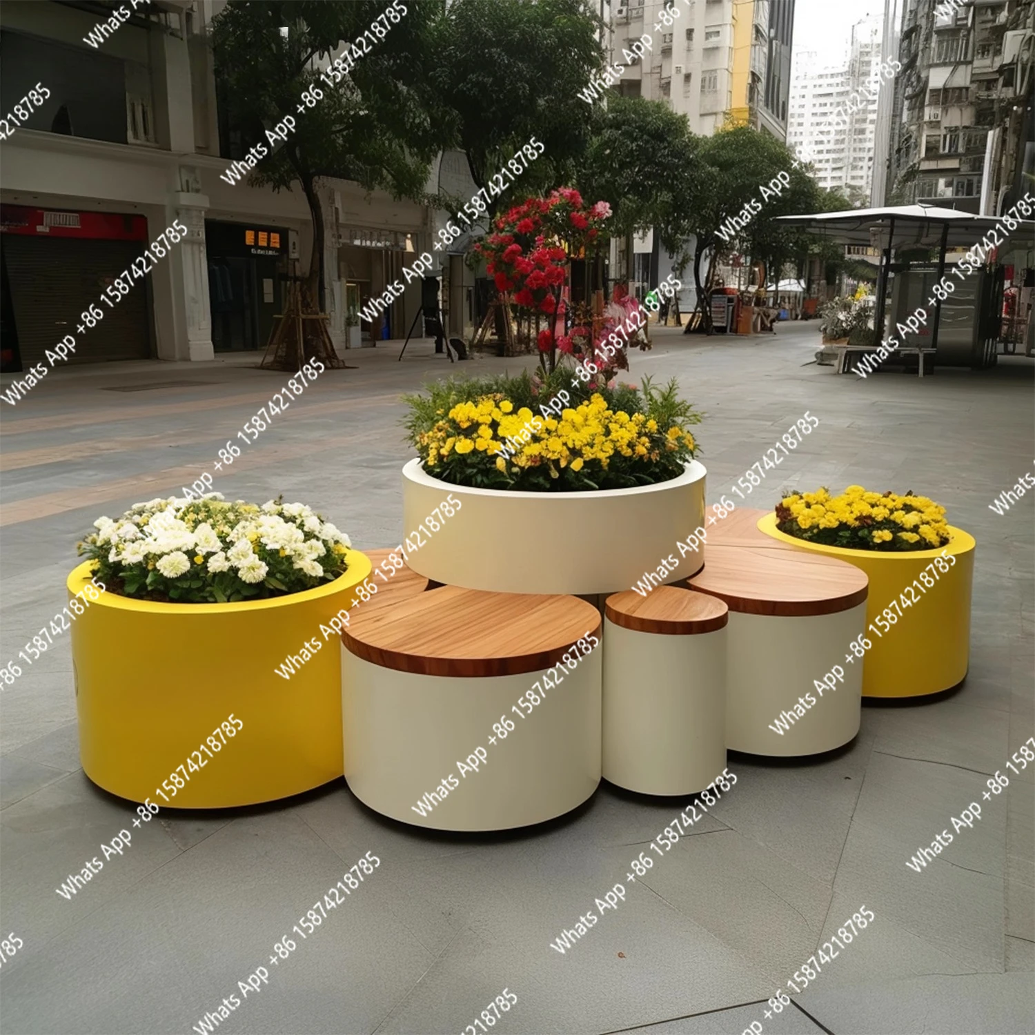 Outdoor round flower box seat municipal square greening leisure space scenic real estate flower box