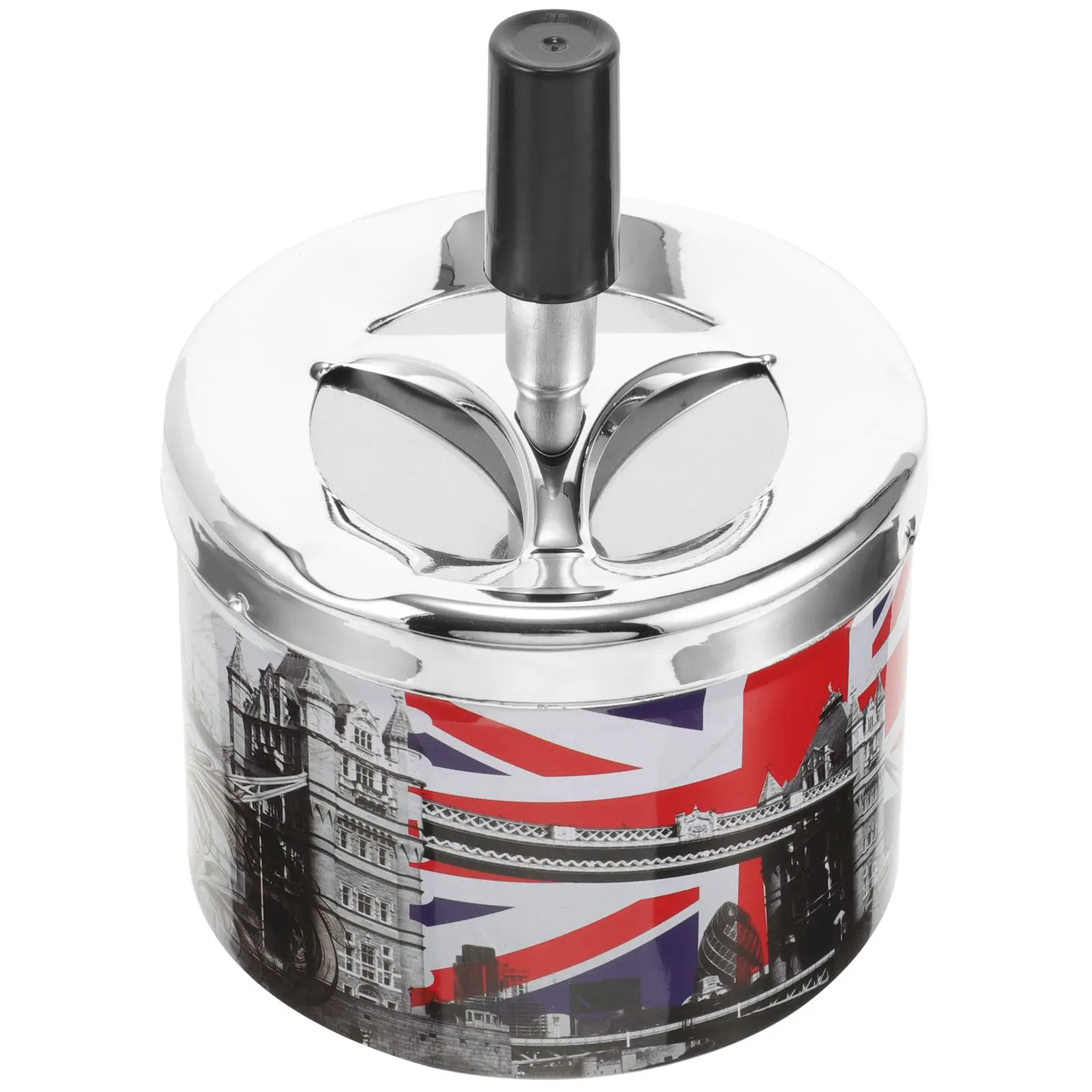 

1Pcs Swivel Lid Ashtray Decorative Metal Extinguished Home Office Desktop Tabletop Travel London UK Gifts