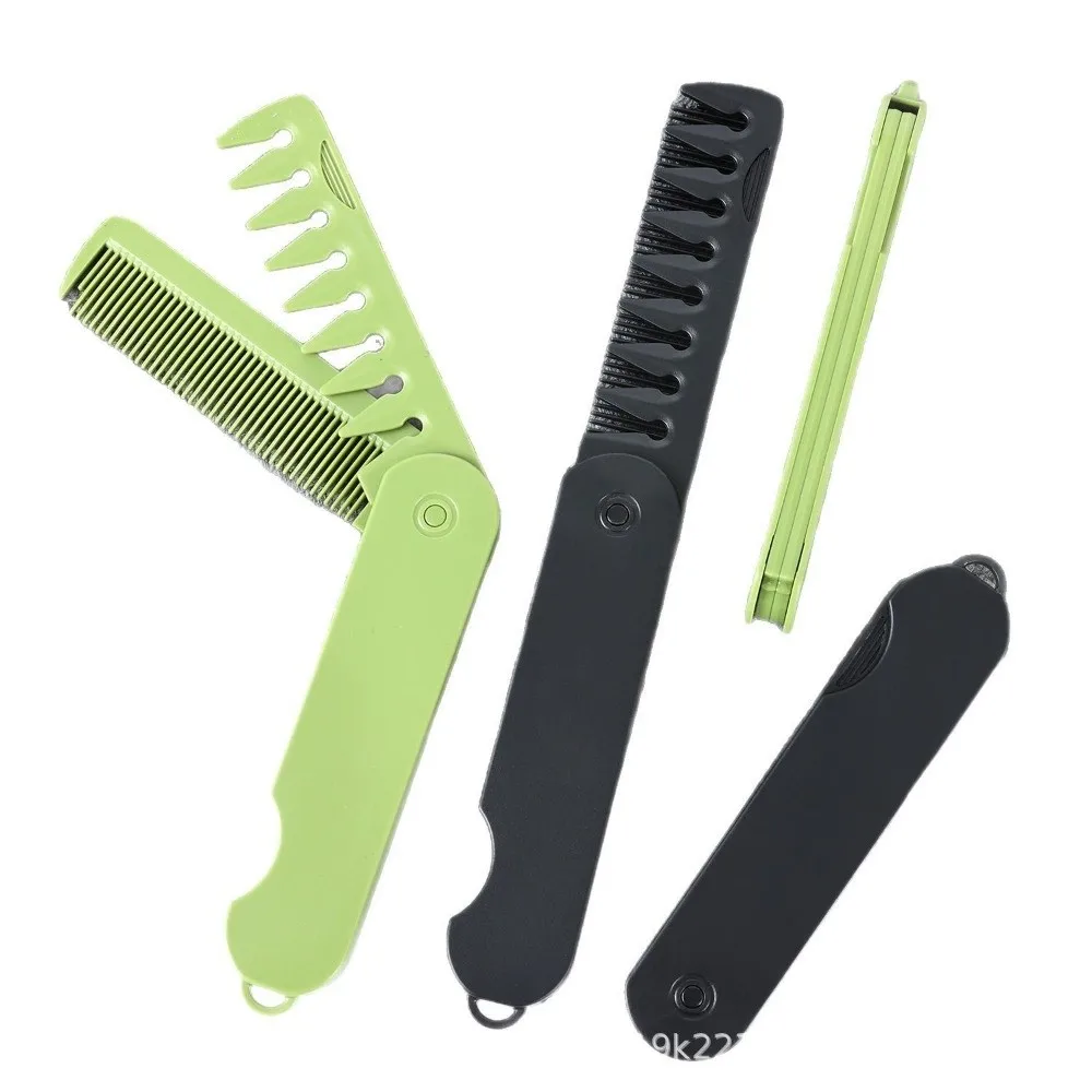 

Multi-funcional Portable Folding Pocket Combs 2 IN 1 Plastic Wide Tooth Oil Head Comb Beard Combing Anti-slip