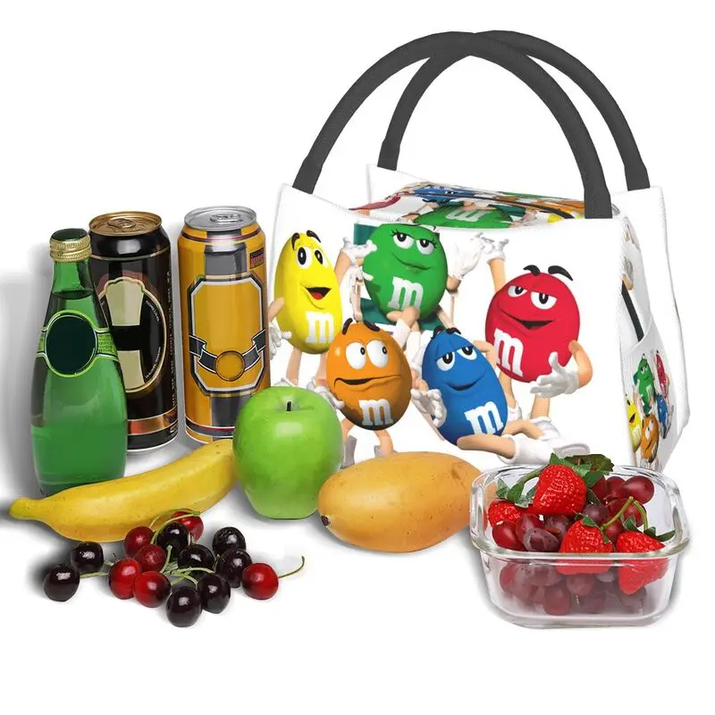 M & M Chocolate Candy Insulated Lunch Bags for Women Portable Cartoon Character Cooler Thermal Bento Box Office Picnic Travel
