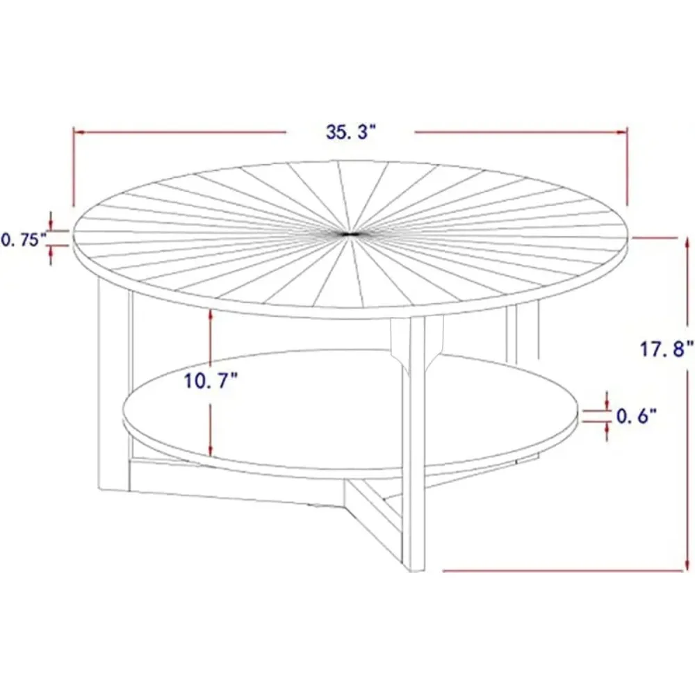 Tavolino rotondo in legno per soggiorno, tavolino circolare a 2 livelli con contenitore, tavolino rustico naturale per appartamento.