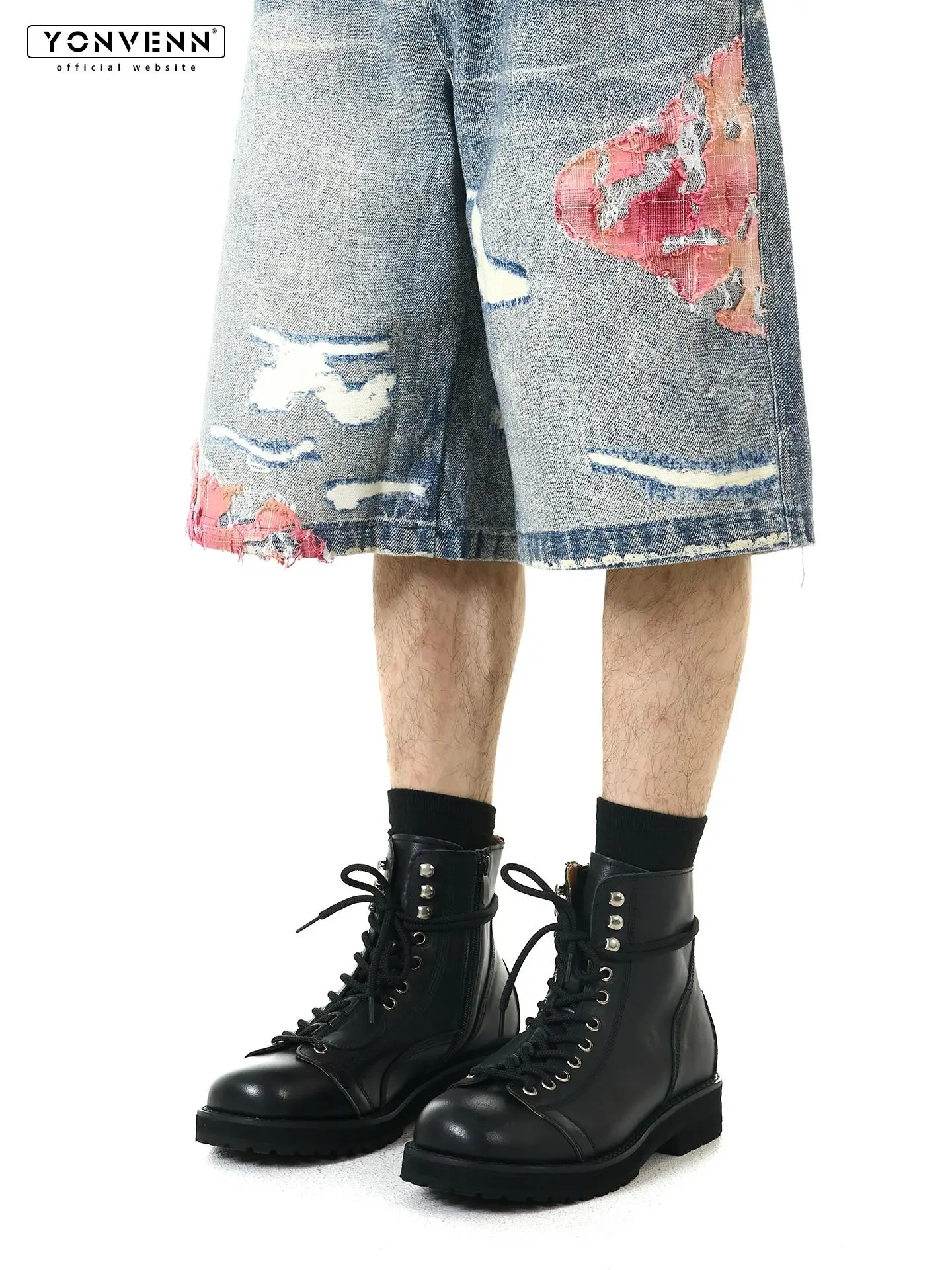 Yohji Yamamoto's black short leather boots men's leather side zipper motorcycle boots workwear shoes for the runway show