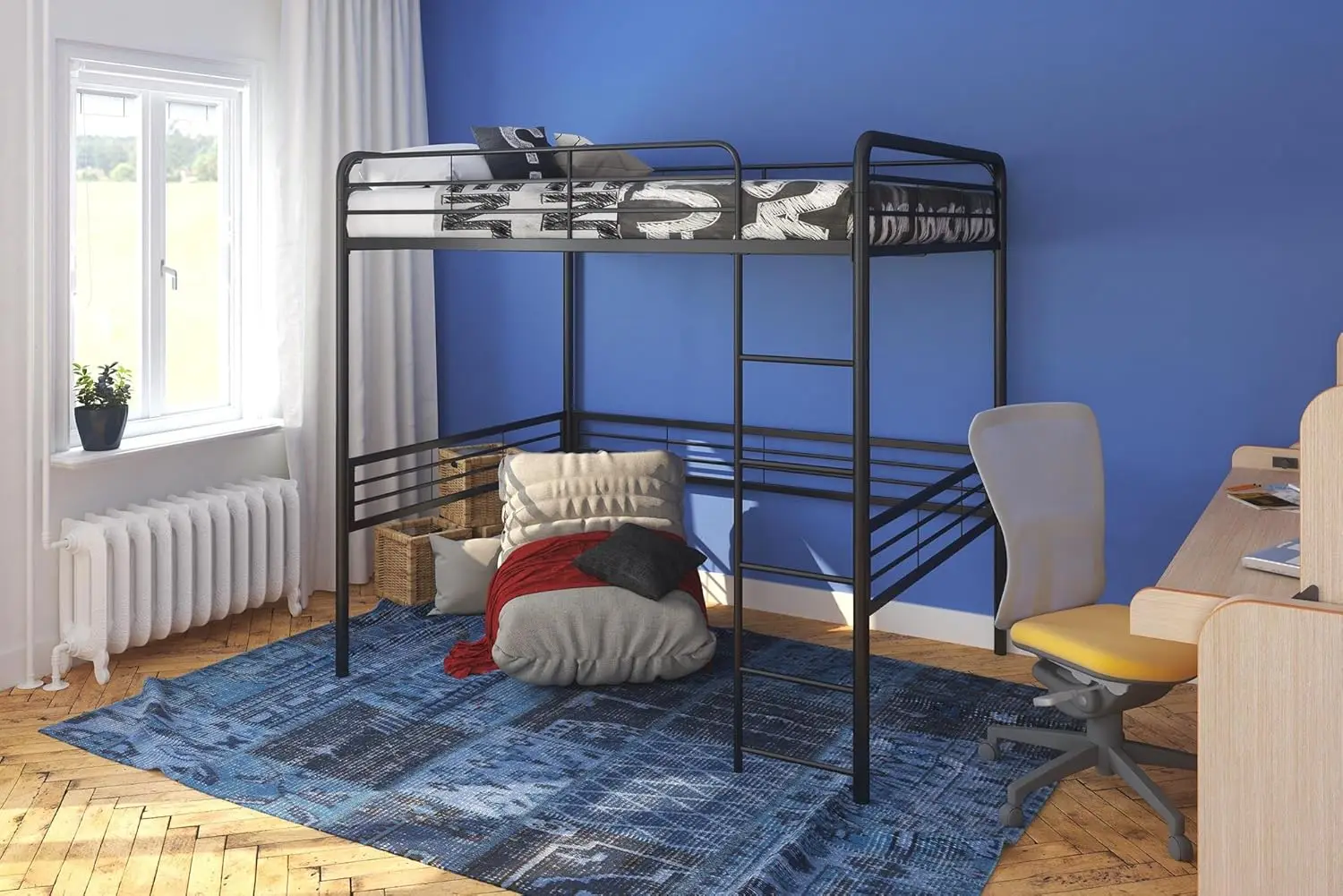 Volledig Metalen Loft Bed Met Ladder Ruimtebesparend Ontwerp, Zwart