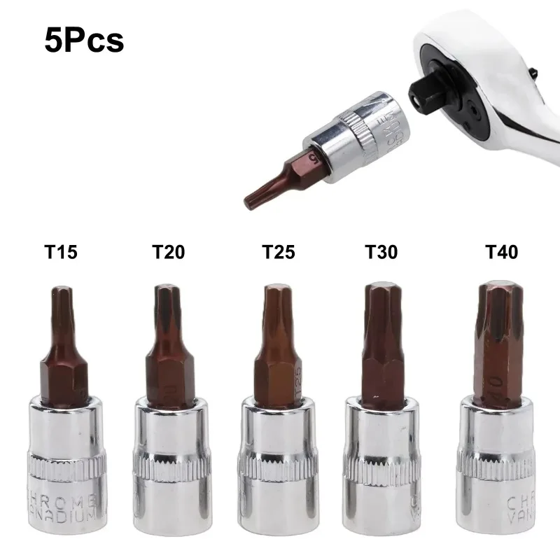Rafford 5 Pcs Torx Screwdriver Bits 1/4 Inch Drive Socket Head Tools T15 T20 T25 T30 T40 Socket Wrench Adapter Hand Tools