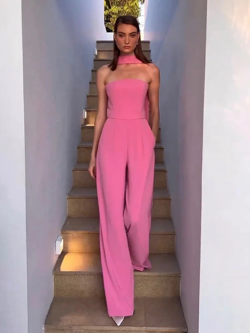 

Ele Spring Summer New Women's One-Piece Pantsuit Dr Ne Hanging Sa Tube Top High Waist Long Pants Commute Sle
