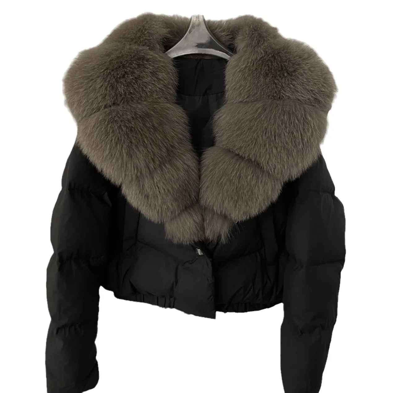 Короткая куртка-пуховик, новая толстая большая куртка из натурального лисьего меха, женская осенне-зимняя женская белая куртка на утином пуху