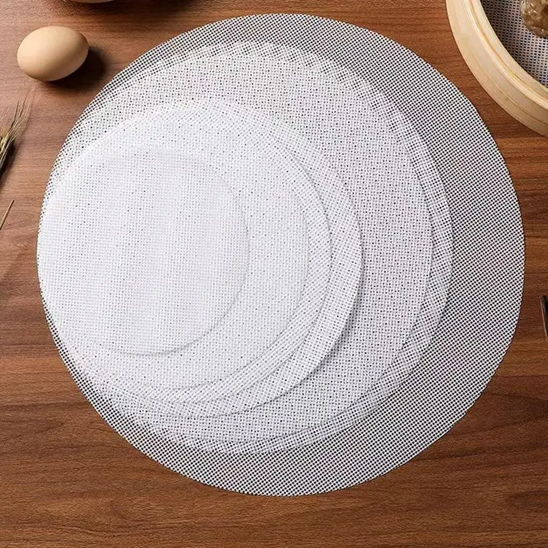 1pcs Reusable White Silicone Non-Stick Steamer Liners Round Steaming Mat For Bamboo Steamer Cooking Heat Resistant Kitchen