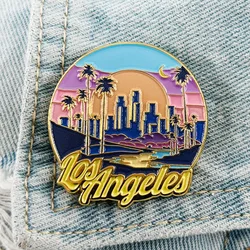 Los Angeles Neon Night Skyline Lapel Pin USA City Badge Travel Commemorative Brooch Gift