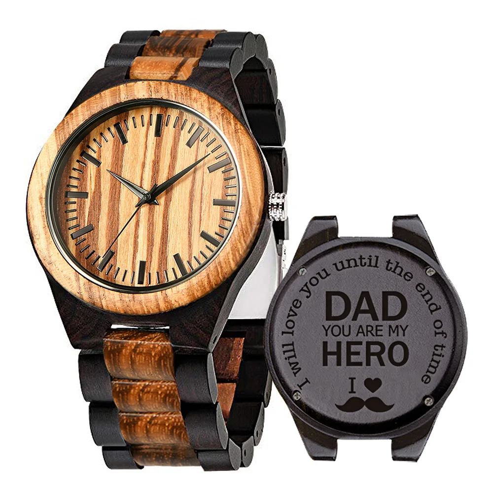 Customized Real Wood Watch for Men Women Laser Engraved on Back Logo Name Text OEM DIY Quartz Wooden Ebony Watches Wristwatch