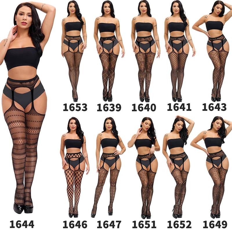 Erotic Stockings with Garter Belt for Women Fishnet Pantyhose Thigh High Socks Sexy Women\'s Tights Black Stockings