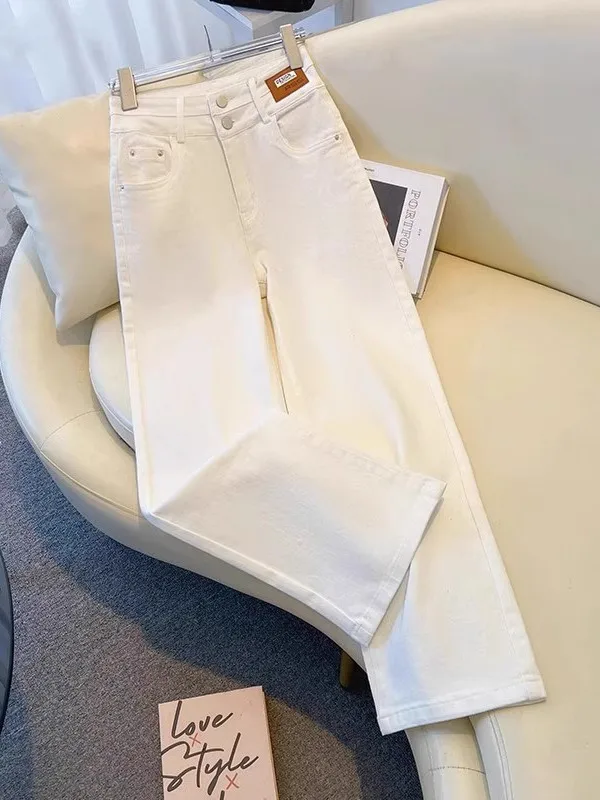 

Женские джинсы с высокой талией, широкими штанинами и прямым кроем, весна-осень, новые, белые, из денима, модные