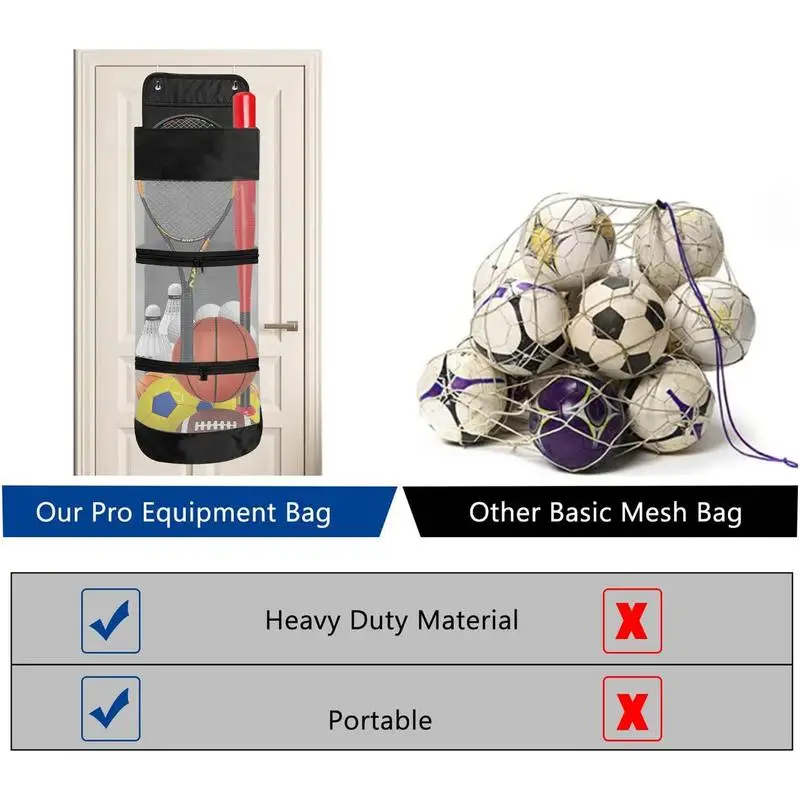 Basketball Wall Hanging Bag Door Back Soccer Ball Storage Mesh Rack Sports Hanging Bag With 2 Hooks Saving Space Hamper Bag For