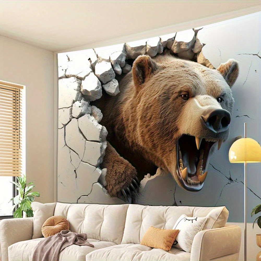 Perfect Gift Tapestry 2D Visual Effect Bear Breaking Through Wall Tapestry - Perfect for Living Room, Bedroom, Office & Party - Image 4