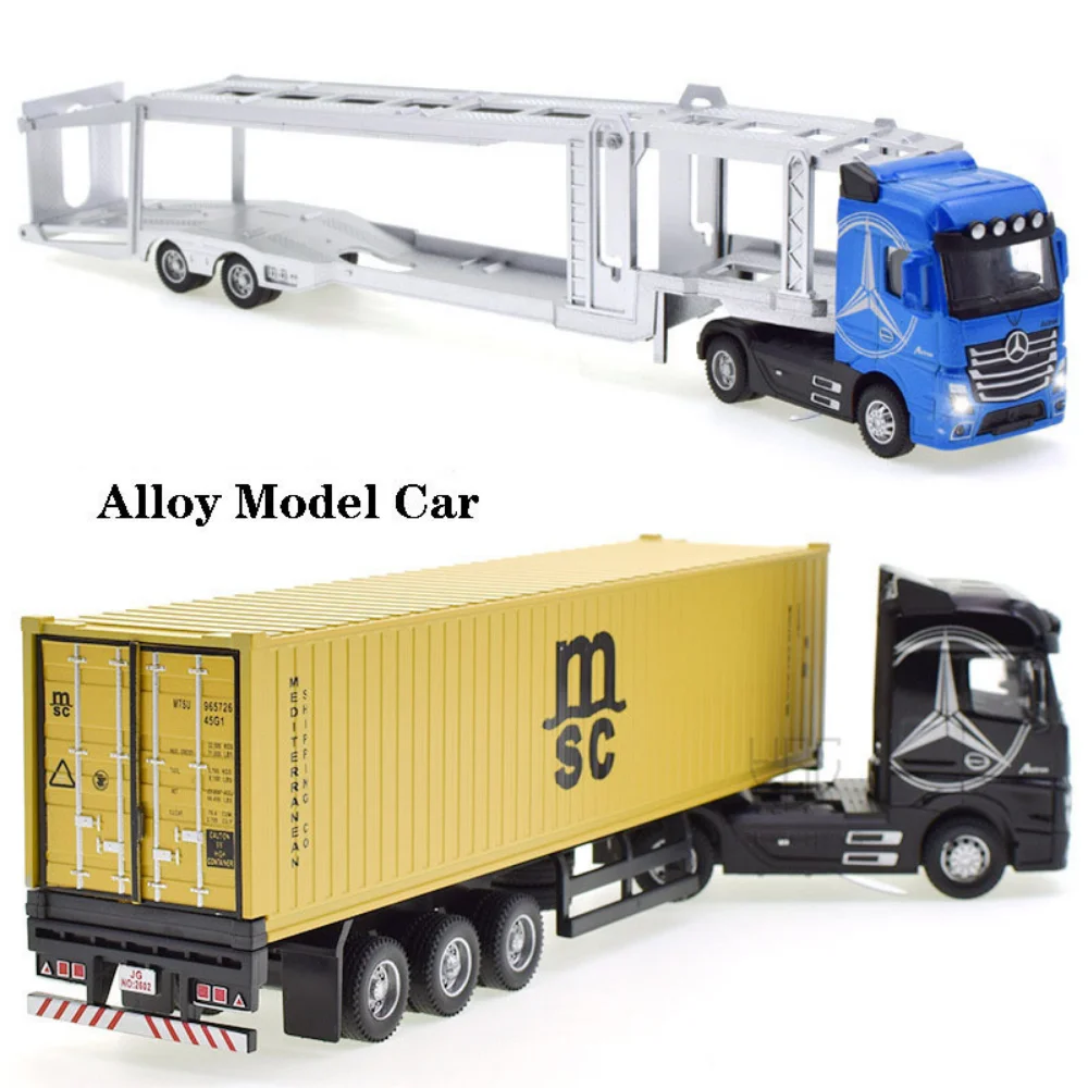 Diecast Alloy Truck Head Model Toy para crianças, puxar o recipiente, luz, engenharia, veículo de transporte, Boy Toys, 1:50