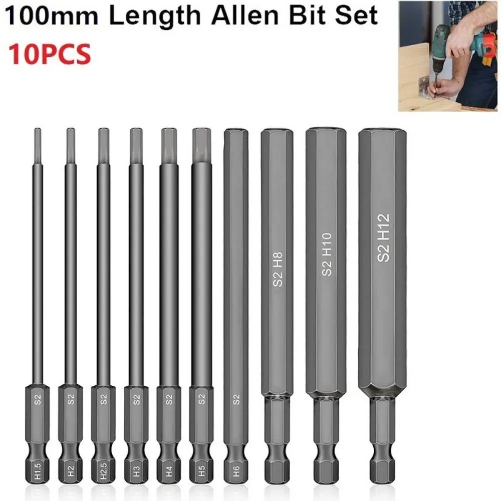 

S2 Steel Hex Head Allen Wrench 1.5-12mm 100mm Length Allen Screwdriver Bits 1/4 Inch Screwdriver Bits Mechanical Repair
