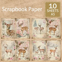 10 Sheets A5 Size Snow Elk Background Vintage Grunge Journal Planning Scrapbooking