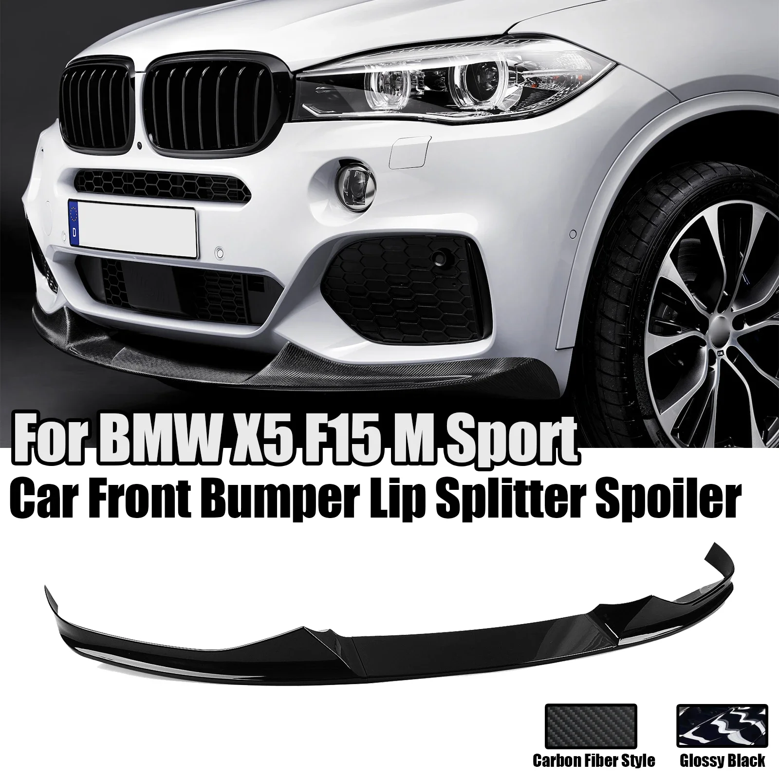 

3 шт. для BMW X5 F15 M Sport 2014-2018 автомобильный передний бампер, комплект кузова, спойлер, разделитель, диффузор, глянцевый черный стиль из углеродного волокна