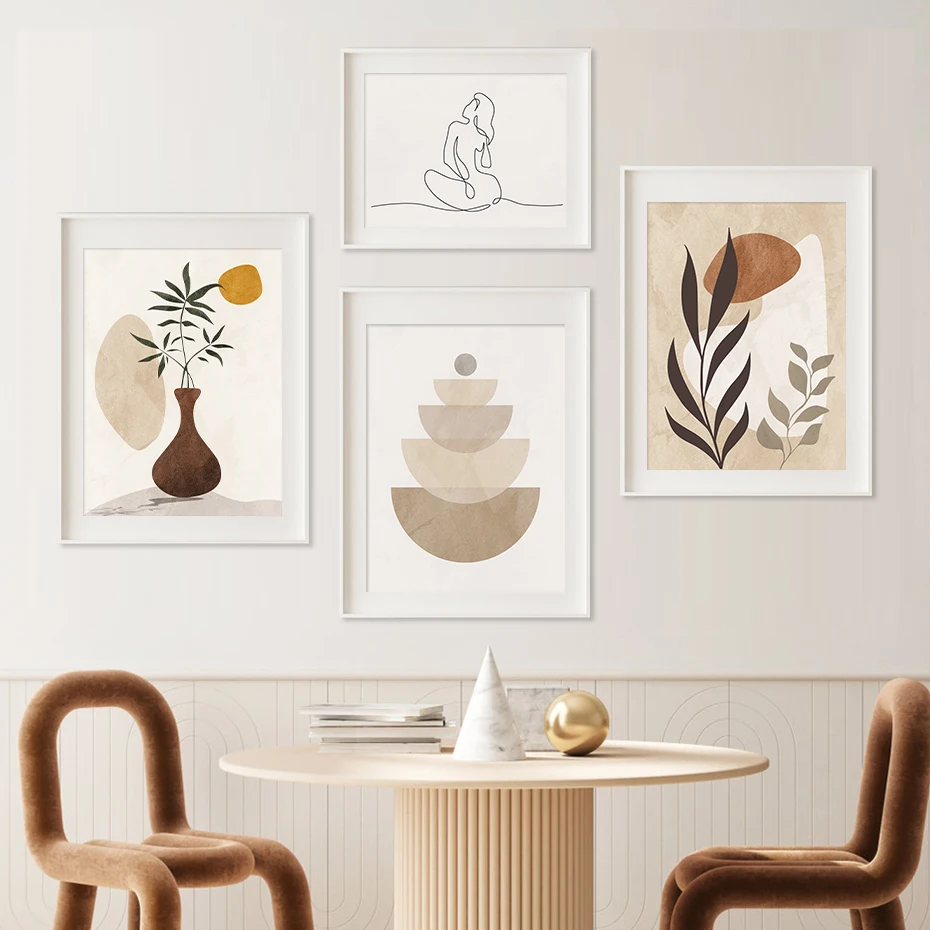 Abstract Geometric Leaves Mid Century Posters Minimalist Print Canvas Painting Wall Art for Living Room Modern Home Decor