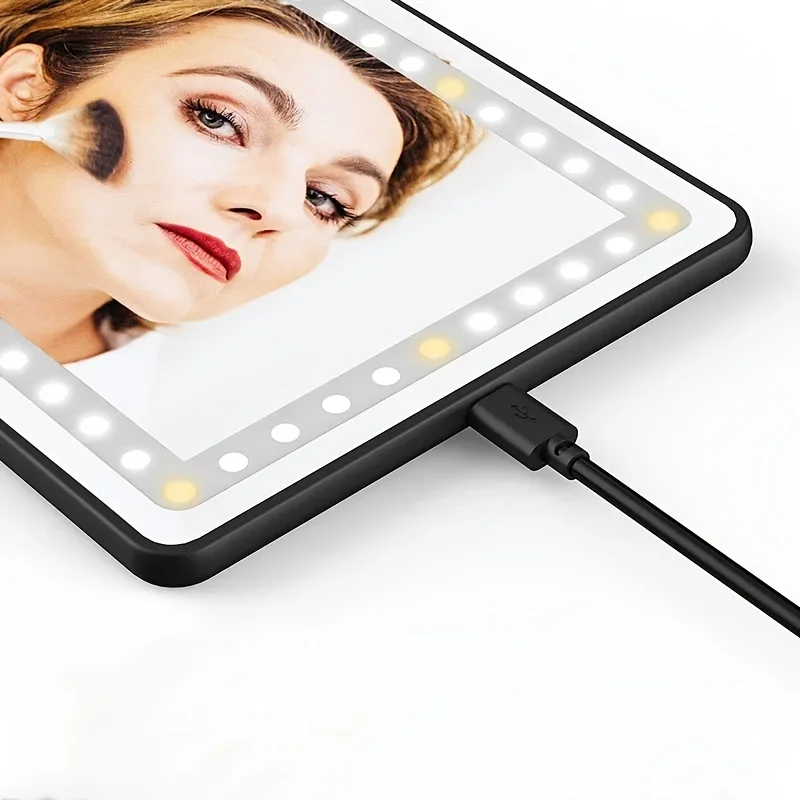 Miroir de maquillage de voiture intelligent avec éclairage LED, contrôle de la luminosité sans soudure pour la polymérisation, sans force, à emporter, glam, portable, 3 documents