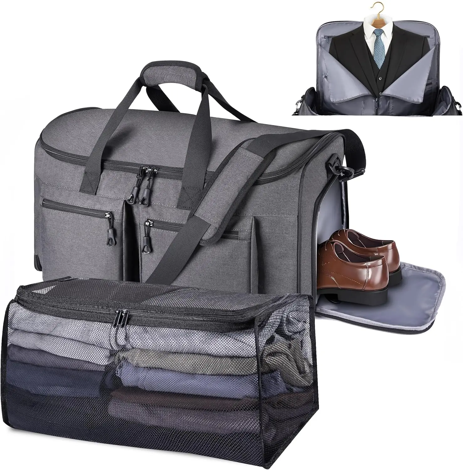 

LBS with Mesh Storage Bag, Water-Resistance Carry On Garment Bag with Suit Compartment, 2 in 1 Hanging Suit Travel Bag