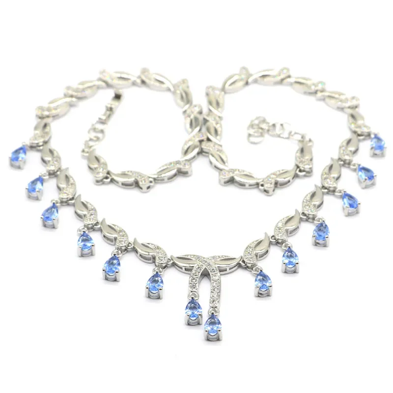 30x22mm Prevent Allergy Pink Raspberry Rhodolite Garnet Violet Tanzanite Women Wedding Silver Necklace 18-18.5inch