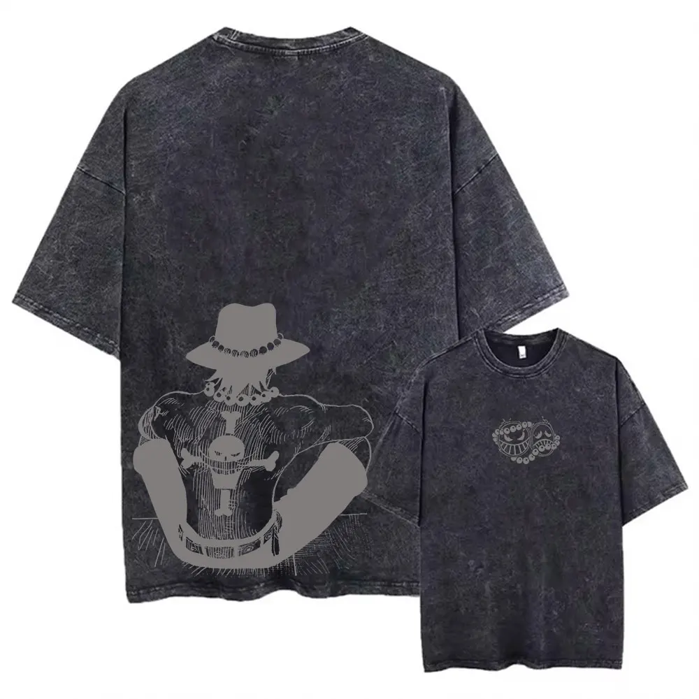 

Hot Anime Portgas·D· Ace Whitebeard Pirates Graphic Tee Men Women Washed Cotton T-shirts Vintage T Shirt Harajuku Male Tshirt