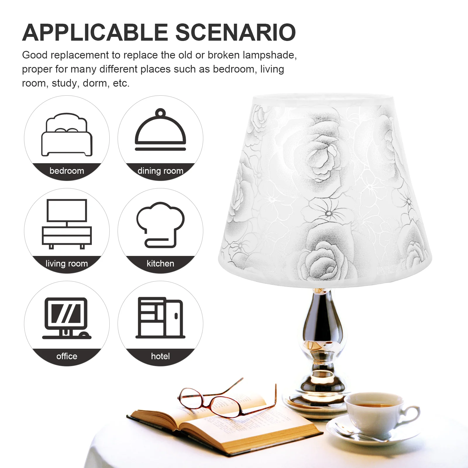 

Fabric Lamp Shades Silver Metal Cloth Cover for Bedside Desk Floor Lamps Soft Light Protective Replacement Accessory