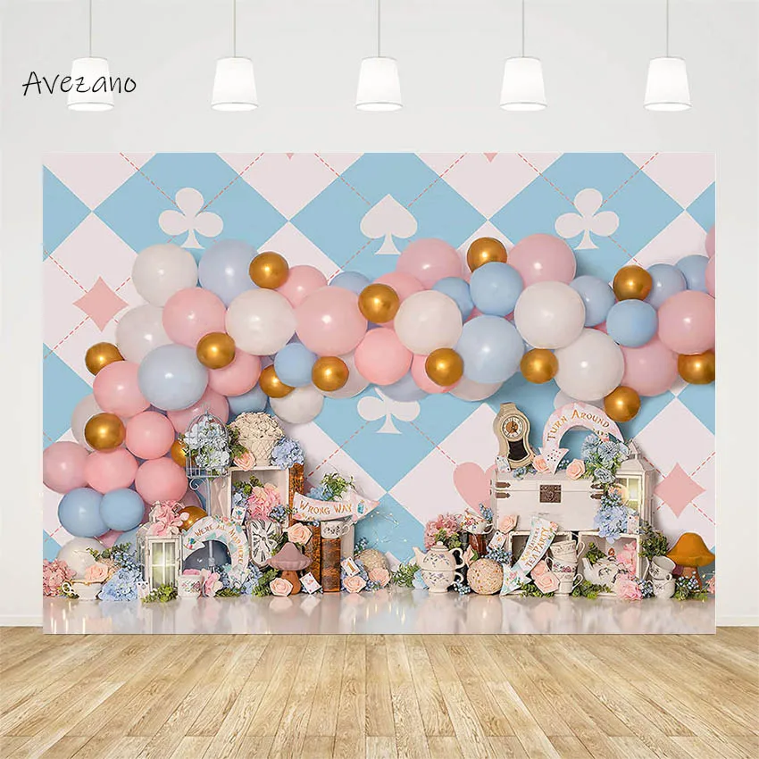 

Avezano Photography Background Tea Party Theme Flowers Balloon Newborn Birthday Portrait Cake Smash Backdrop Photo Studio Decor