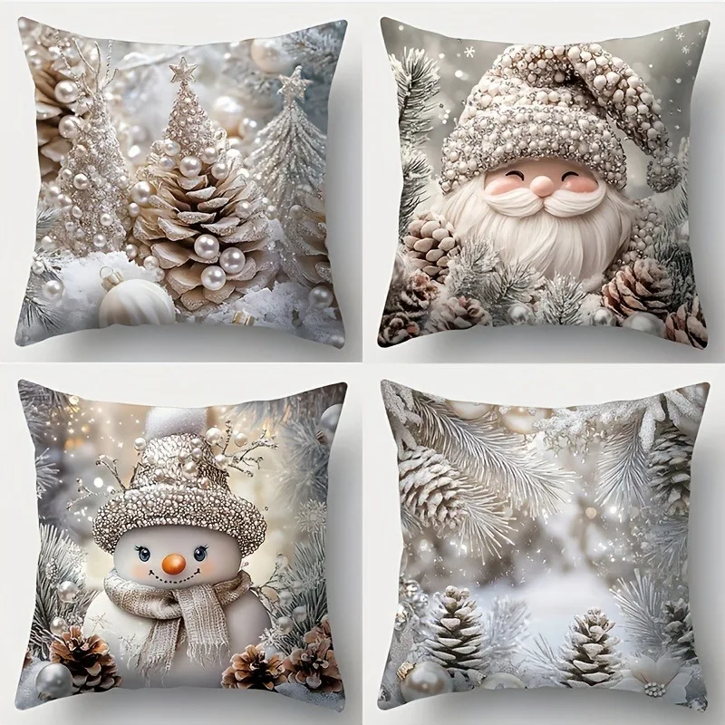 Santa Claus Snowman Reindeer Pattern Pillowcase Home Decoration Bedroom Decoration Living Room Decorative Cushion Cover