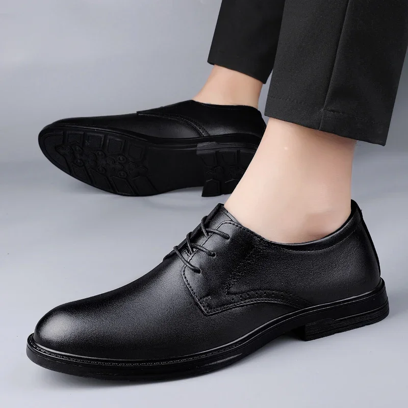 Business Casual Men's Leather Shoes Gentleman Shoes Lace Up Men Minimalist Versatile Comfortable Fashion Office Footwear Male