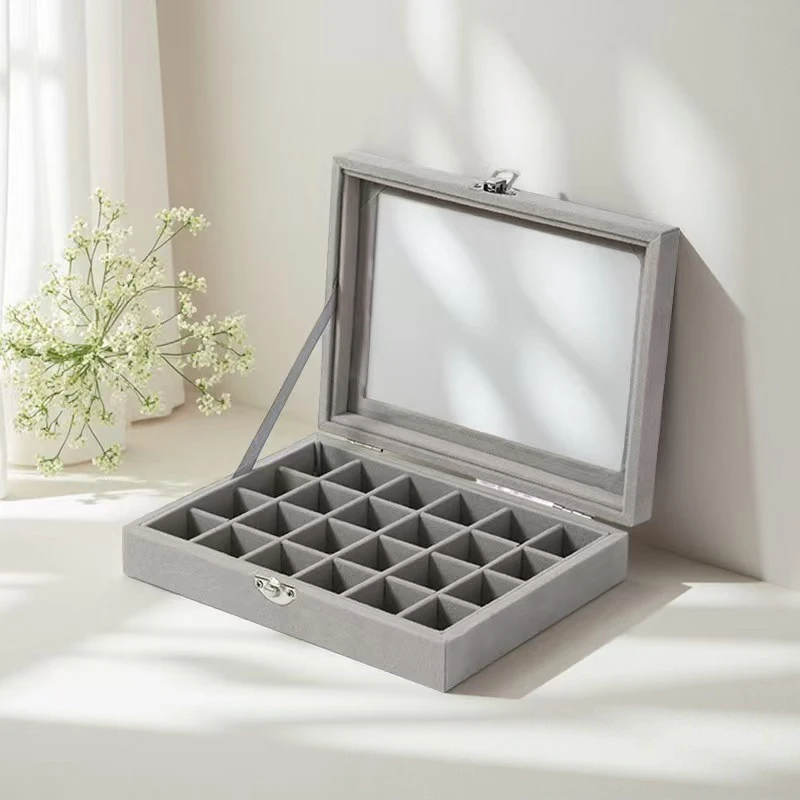 Transparent Window Large Capacity 24 Grid Jewelry Storage Box, Simple And High-end Ring Necklace Jewelry Storage Display Box