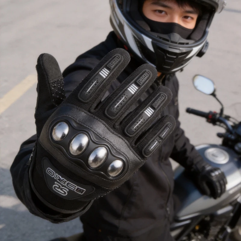 Summer Motorcycle Gloves Anti-Slip Stainless Steel Guard Two Fingers Touchscreen Breathable Motocross Racing Gloves M-XXL