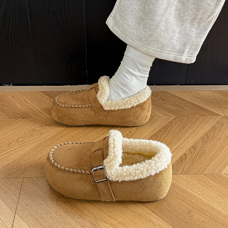 الشتاء المرأة الدافئة والأكثر مبيعا لينة فو الفراء بطانة الجلد المدبوغ منزل دافئ داخلي في الهواء الطلق المتسكعون السيدات العمل حذاء مسطح