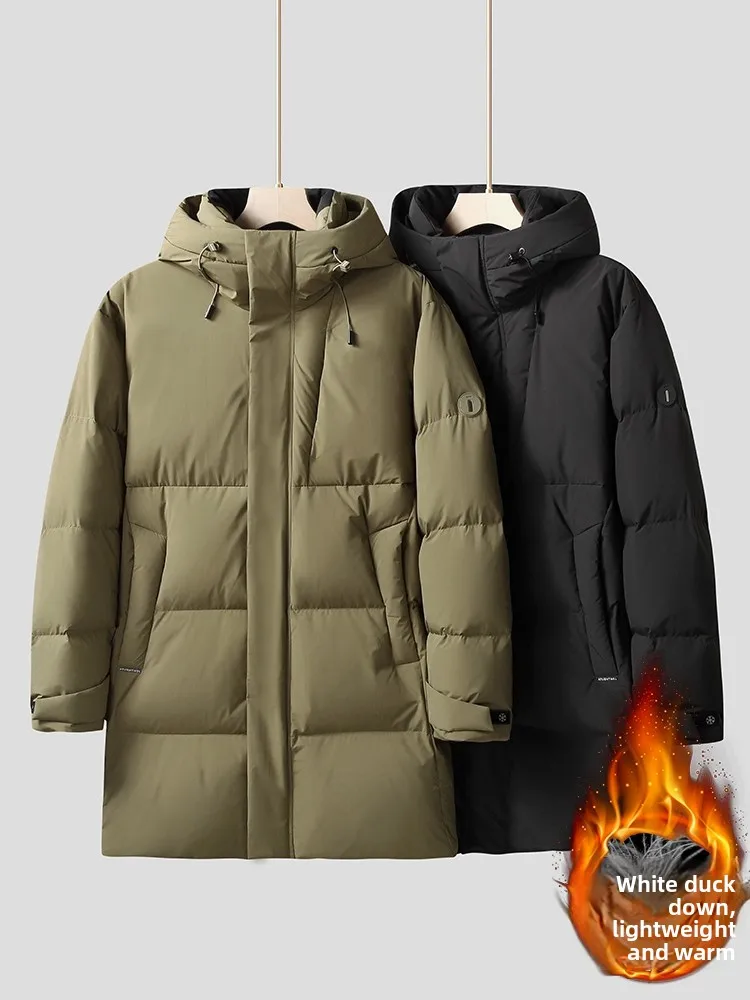 

Зимняя новинка: мужская утепленная свободная куртка-пуховик средней длины с капюшоном, утепленная пухом, для полных мужчин, теплая, морозостойкая верхняя одежда