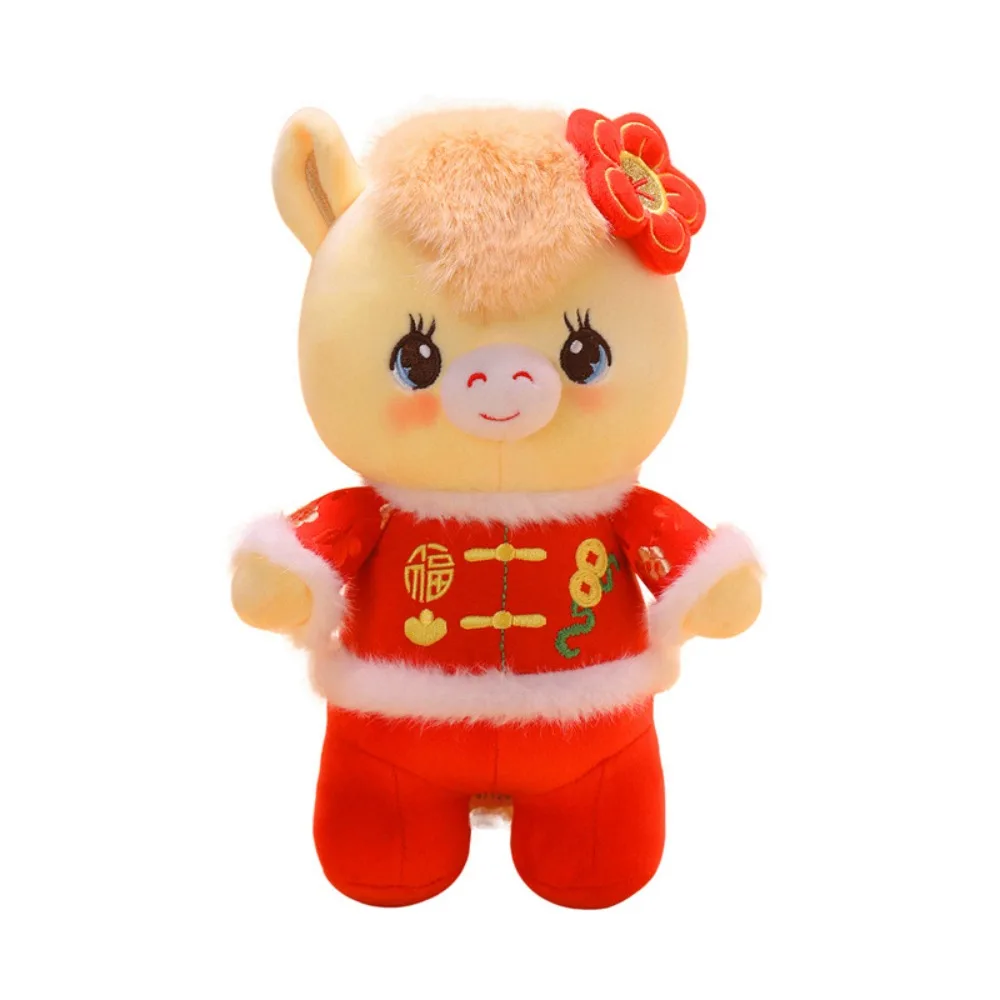 

Funny Chinese Zodiac Horse Stuffed Cute with Tang Suit Pony Cartoon Animal Red Lucky Pony Festival Gift