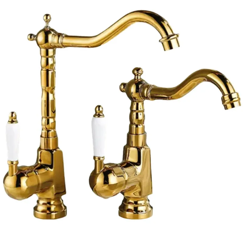 

Bathroom Faucet Gold Color Brass Ceramic Single Handle Kitchen Sink Faucet Cold and Hot Water Basin Mixer Tap